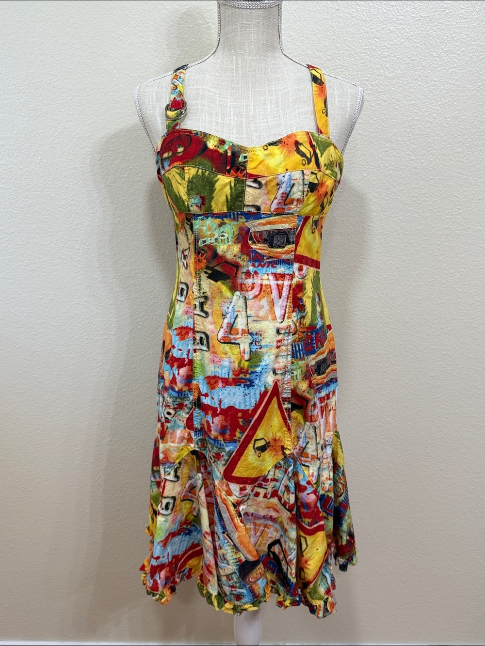 Y2K Alberto Makali Colorful Graphic Print Dress Size 6